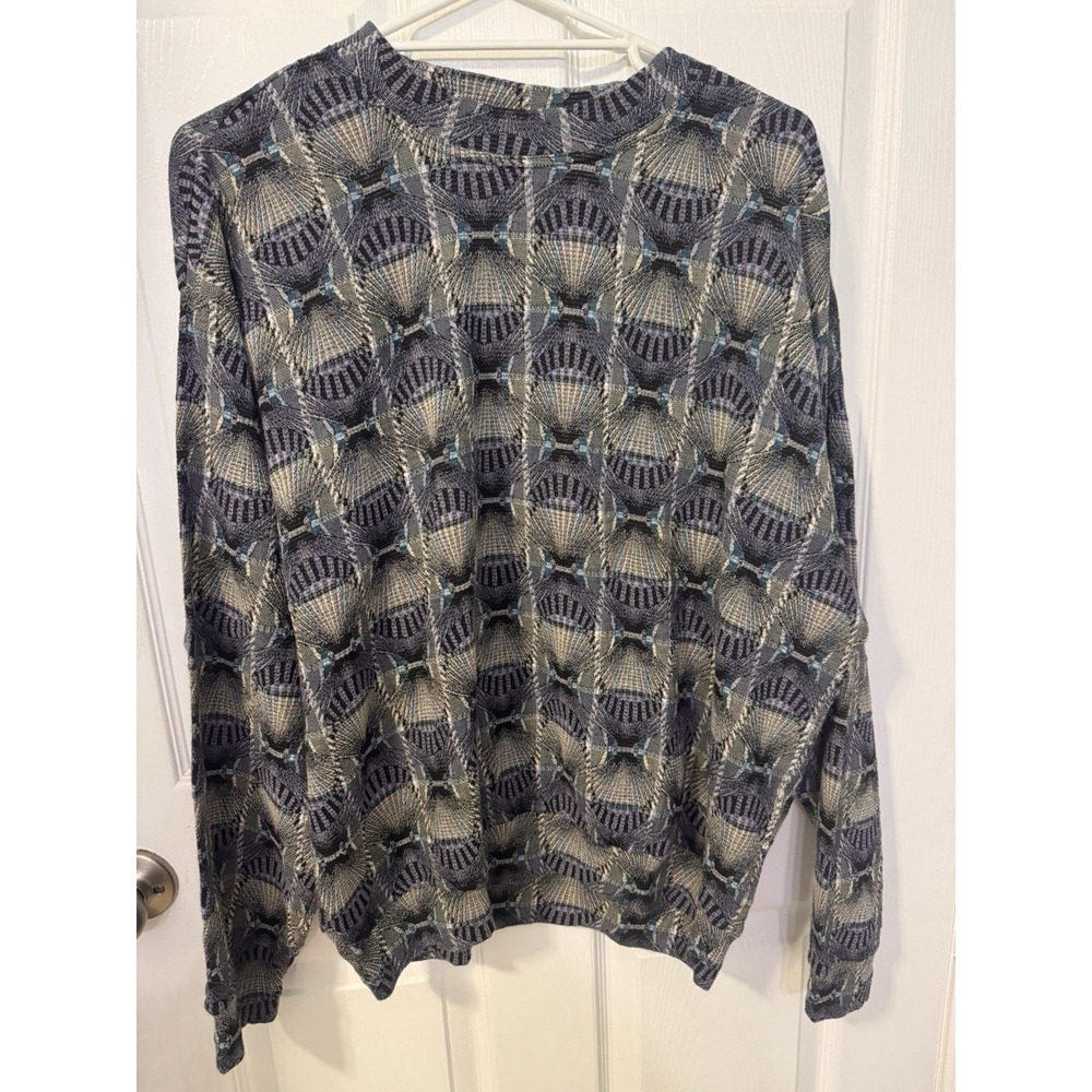 Jhane Barnes Men's L Geometric Sweater Cotton Blend Crewneck Hong Kong